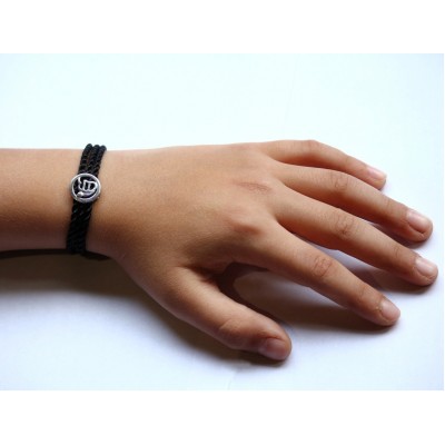 Ik Onkaar Bracelet in Silver with Diamonds on Braided Thread